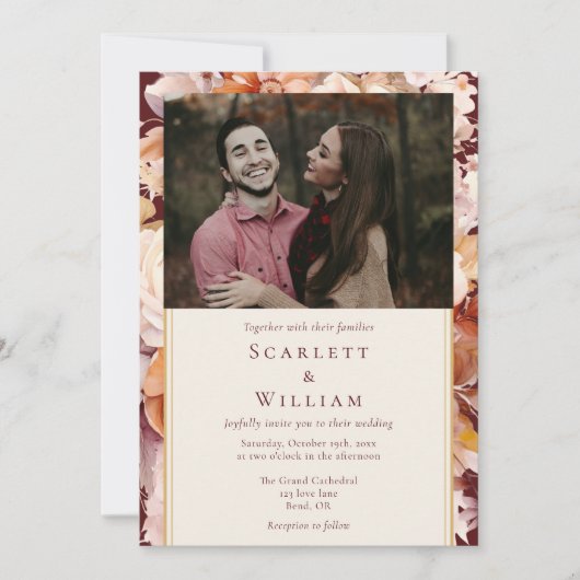 Herfst Bloemen Bourgondië Cream Classic Foto Bruil Kaart (Voorkant)