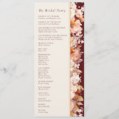 Herfst Bloemen Bourgondië Cream Moderne bruiloft Programmakaart (Achterkant)