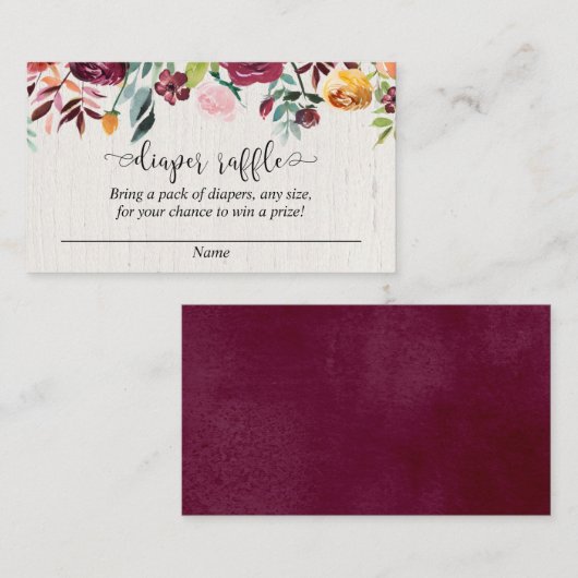 Herfst Bloemen Bourgondië waterverf luier verloska Informatiekaartje (Voorkant / Achterkant)