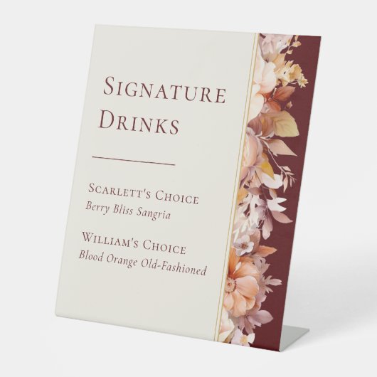 Herfst Bloemen Bourgondische bruiloft Signature Dr Reclamebord Met Voetstuk (Voorkant)