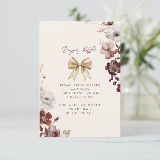 Herfst Bloemen Bow Meisje Baby shower Luier Raffle Informatiekaartje (Staand voorkant)