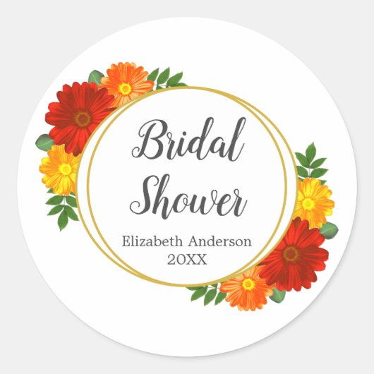 Herfst Bloemen Bruidsfeest Ronde Sticker (Voorkant)