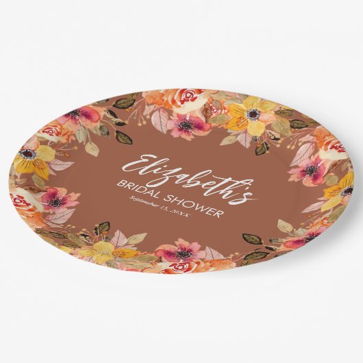 Herfst Bloemen Bruidsfeest Terracotta Papieren Bordje (Gekanteld)