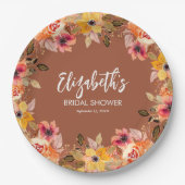 Herfst Bloemen Bruidsfeest Terracotta Papieren Bordje (Voorkant)