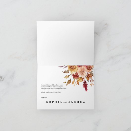 Herfst Bloemen Bruiloft Dank u kaart (Binnen)
