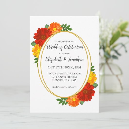 Herfst Bloemen Bruiloft Kaart (Staand voorkant)