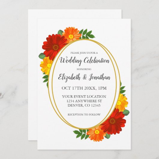 Herfst Bloemen Bruiloft Kaart (Voorkant / Achterkant)