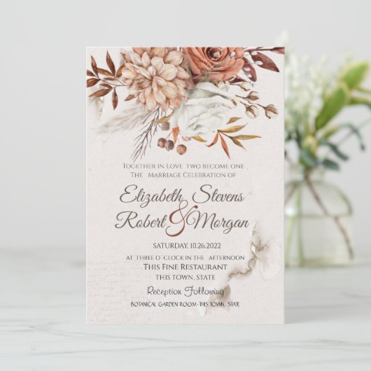 Herfst Bloemen Bruiloft Kaart (Staand voorkant)