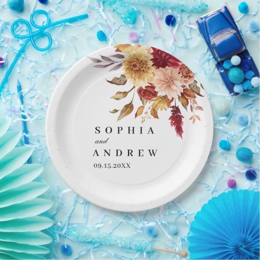 Herfst Bloemen Bruiloft Papieren Bordje (Feest)
