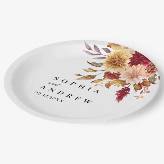 Herfst Bloemen Bruiloft Papieren Bordje (Gekanteld)