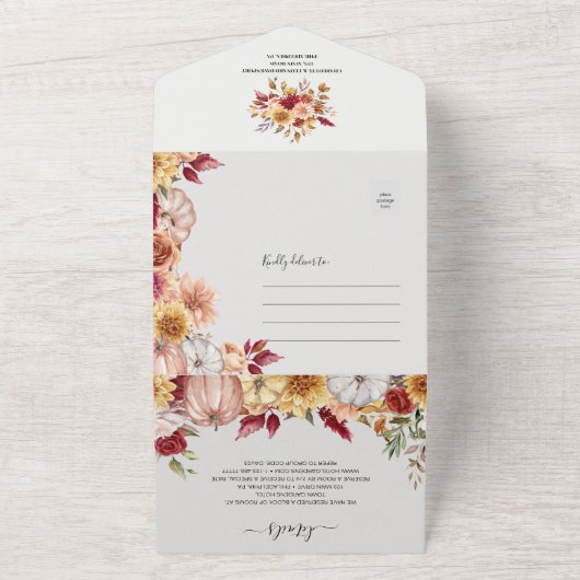 Herfst Bloemen Bruiloft QR code RSVP All In One Uitnodiging (Buitenkant)