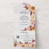 Herfst Bloemen Bruiloft QR code RSVP All In One Uitnodiging (Binnen)
