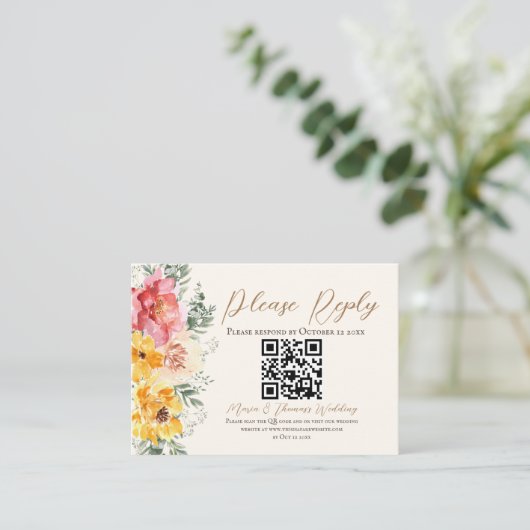 Herfst bloemen bruiloft QR code RSVP behuizing Kaa Informatiekaartje (Staand voorkant)