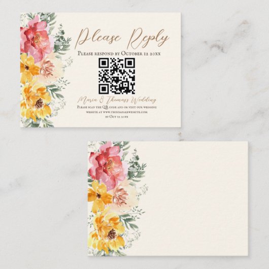 Herfst bloemen bruiloft QR code RSVP behuizing Kaa Informatiekaartje (Voorkant / Achterkant)