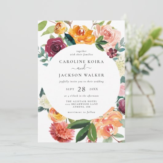 herfst bloemen bruiloft uitnodiging (Staand voorkant)