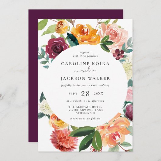 herfst bloemen bruiloft uitnodiging (Voorkant / Achterkant)