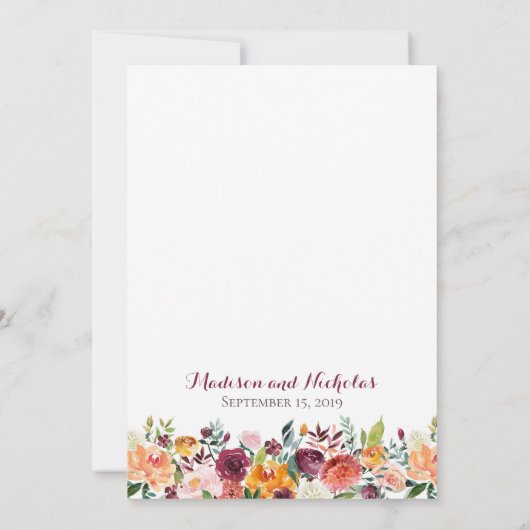 Herfst Bloemen Bruiloft Uitnodigingskaart, Oranje Kaart (Achterkant)