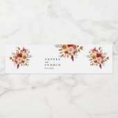 Herfst Bloemen Bruiloft Waterfles Etiket (Enkel label)