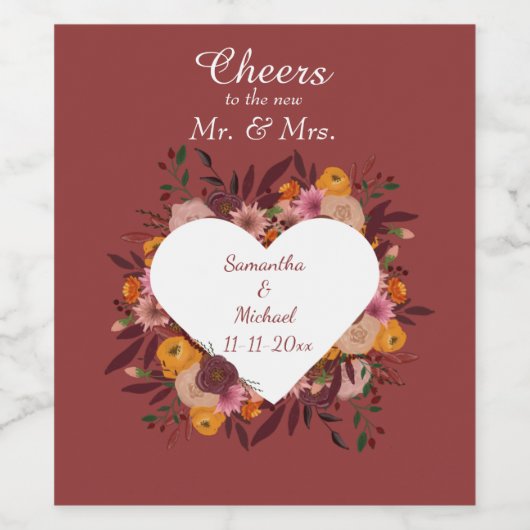 Herfst Bloemen Bruiloft Wijnfles Labels Wijn Etiket (Enkel label)