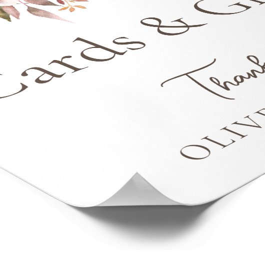 Herfst Bloemen Bruin Wit Trouwkaarten & Cadeaubord Poster (Hoek)