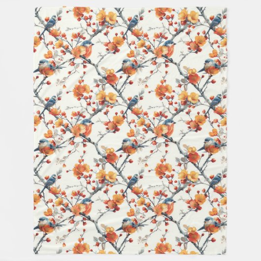 Herfst Bloemen Deken met Kleurrijke Vogels in Vluc (Voorkant)