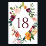 Herfst Bloemen Diamant Bloemen Lijst Herfst Trouwe Kaart<br><div class="desc">Voeg een bloemig accent toe aan uw evenement met deze aanpasbare tafelnummerkaarten. Het beschikt over een aquarel bloemig lijst van bloemen in herfsttinten. Personaliseer door uw gegevens toe te voegen. Deze bloementafelnummerkaarten zijn ideaal voor herfstbruiloften,  vrijgezellenfeesten,  verjaardagsfeestjes en meer.</div>