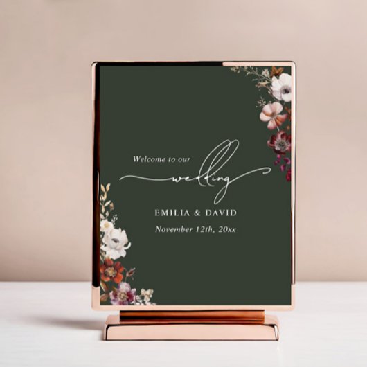 Herfst Bloemen Donkergroene Kalligrafie Trouwen Poster