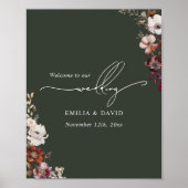 Herfst Bloemen Donkergroene Kalligrafie Trouwen Poster (Voorkant)