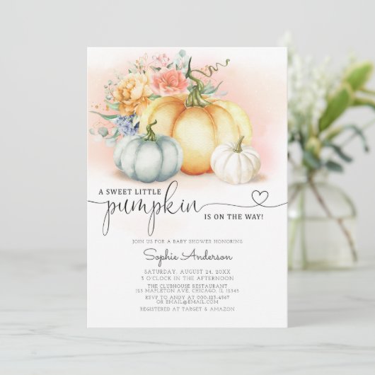Herfst bloemen een klein pompoenHerfst Baby shower Kaart (Staand voorkant)