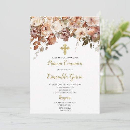 Herfst bloemen eerste communie Uitnodiging (Staand voorkant)