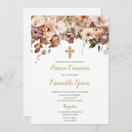 Herfst bloemen eerste communie Uitnodiging (Voorkant / Achterkant)