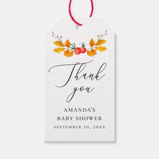 Herfst bloemen. Elegant herfst baby shower dank u Cadeaulabel (Voorkant)