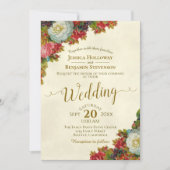 Herfst Bloemen Elegant Ivoor & Goud Bruiloft Kaart (Voorkant)