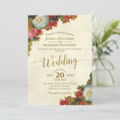 Herfst Bloemen Elegant Ivoor & Goud Bruiloft Kaart (Staand voorkant)