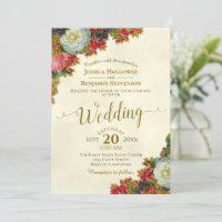 Herfst Bloemen Elegant Ivoor & Goud Bruiloft