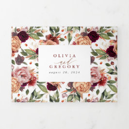 Herfst bloemen Elegant modern Botanical Wedding Drieluik Uitnodiging