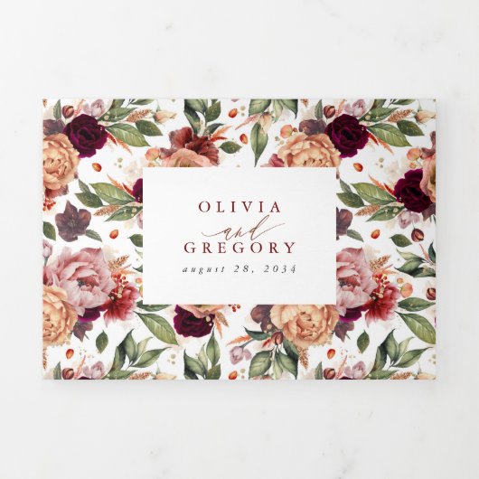 Herfst bloemen Elegant modern Botanical Wedding Drieluik Uitnodiging (Cover)