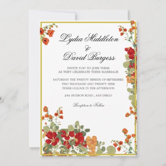 Herfst Bloemen Elegante Bruiloft Aangepaste Briefp Kaart (Voorkant)