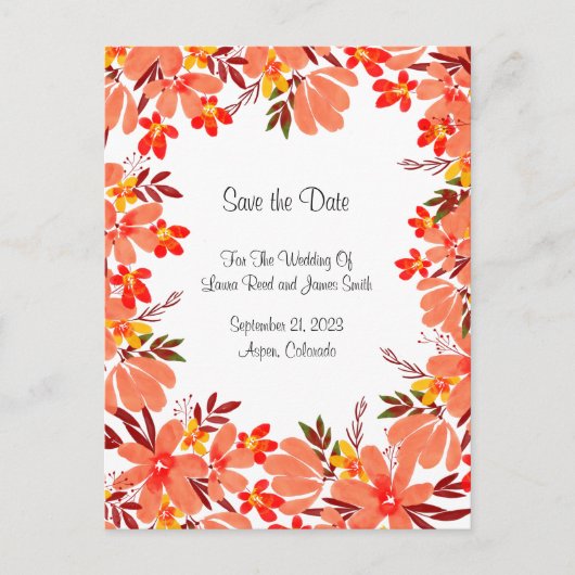 Herfst bloemen en afloopbladen Opslaan datum Briefkaart (Voorkant)