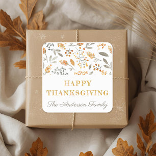 Herfst Bloemen en Bessen Prettig Thanksgiving Vierkante Sticker