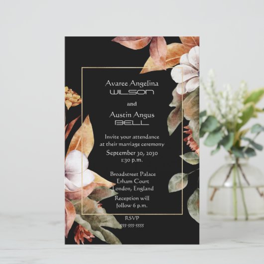 Herfst Bloemen en bladeren Bruiloft Uitnodiging (Staand voorkant)