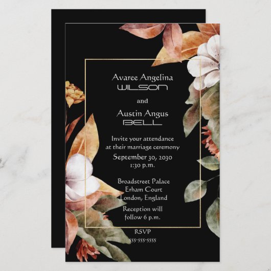 Herfst Bloemen en bladeren Bruiloft Uitnodiging (Voorkant / Achterkant)