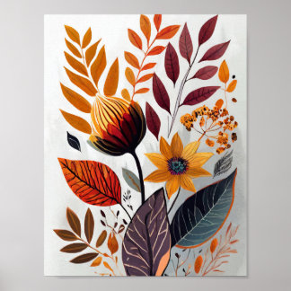 Herfst bloemen en bladeren poster