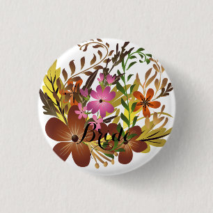 Herfst bloemen en bladeren ronde button 3,2 cm