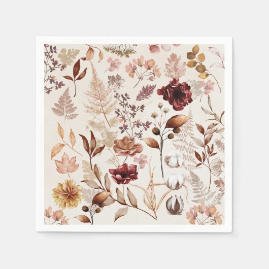 Herfst Bloemen en bladeren Waterverf Servet (Voorkant)