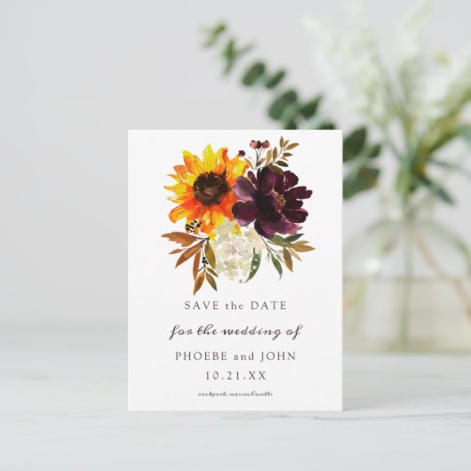 Herfst Bloemen En Foto'S Bewaar De Datum Briefkaart (Staand voorkant)