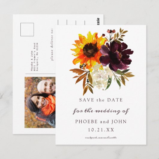 Herfst Bloemen En Foto'S Bewaar De Datum Briefkaart (Voorkant / Achterkant)