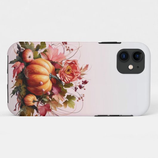 Herfst Bloemen en Pompoenen iPhone case (Achterkant (horizontaal))