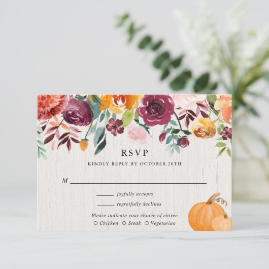 Herfst bloemen en pompoenen waterverf bruiloft RSV RSVP Kaartje (Staand voorkant)