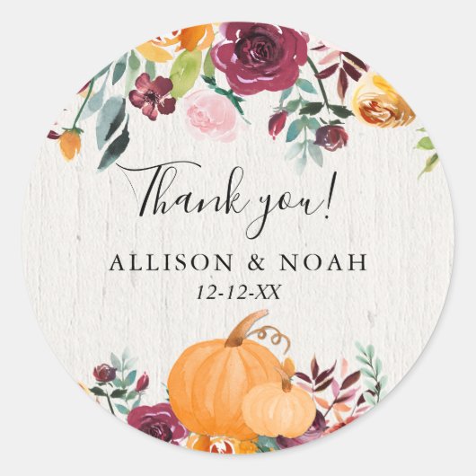 Herfst Bloemen en pompoenen waterverf gunst Ronde Sticker (Voorkant)